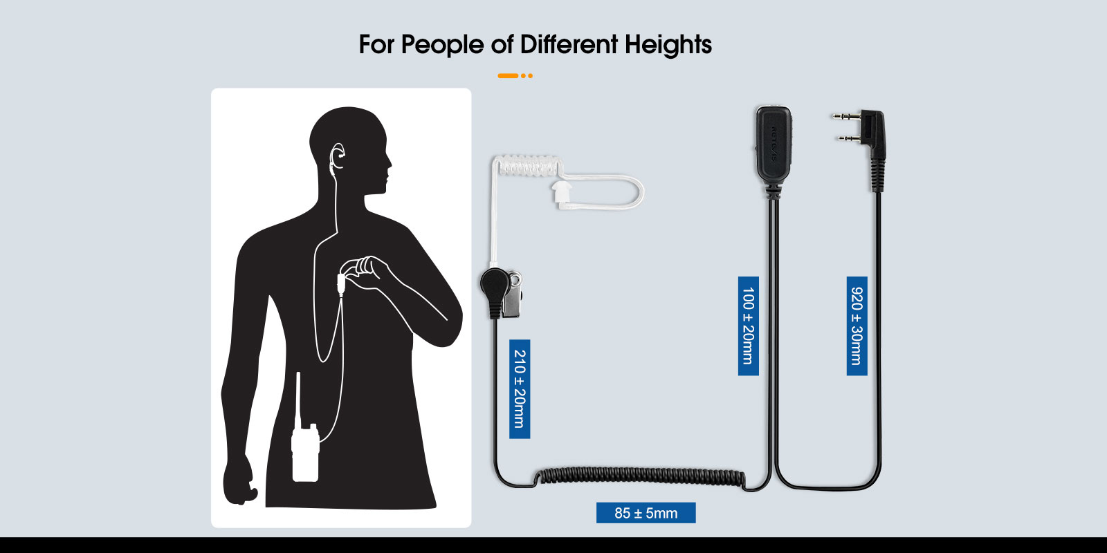 2pin Covert Acoustic Tube Earpiece  For People of Different Heights
