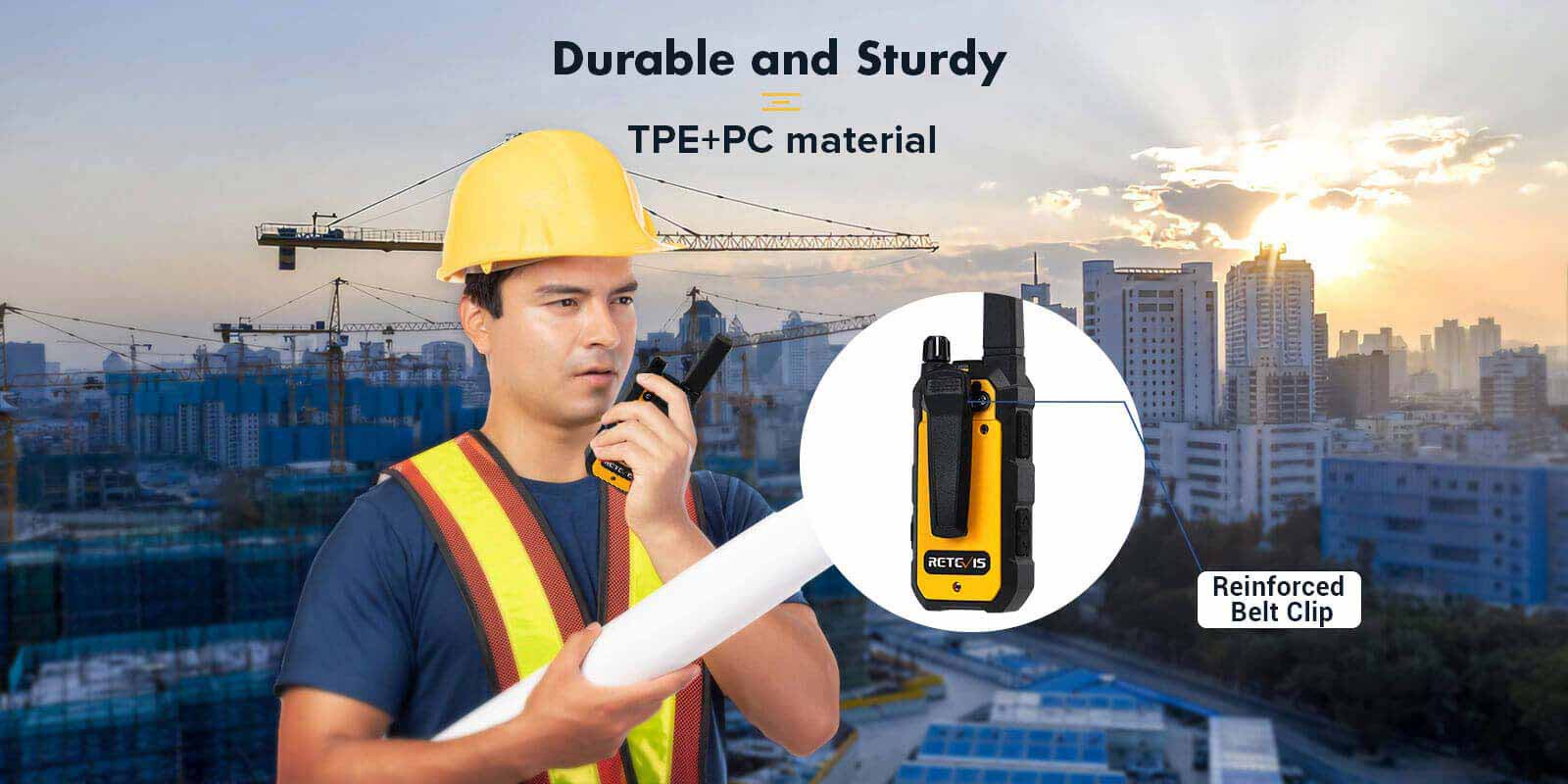 Retevis RB648 two-way radio with call vibration on noisy site