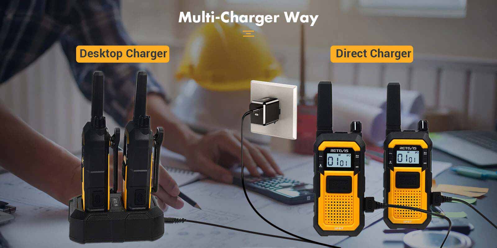 Retevis RB648 PMR446 walkie talkies in six-way multi-unit charger