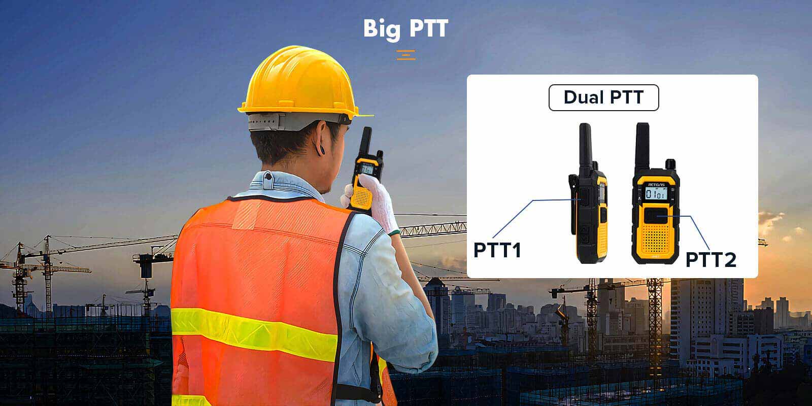 etevis RB648 PMR446 two-way radio with LCD display and dual PTT