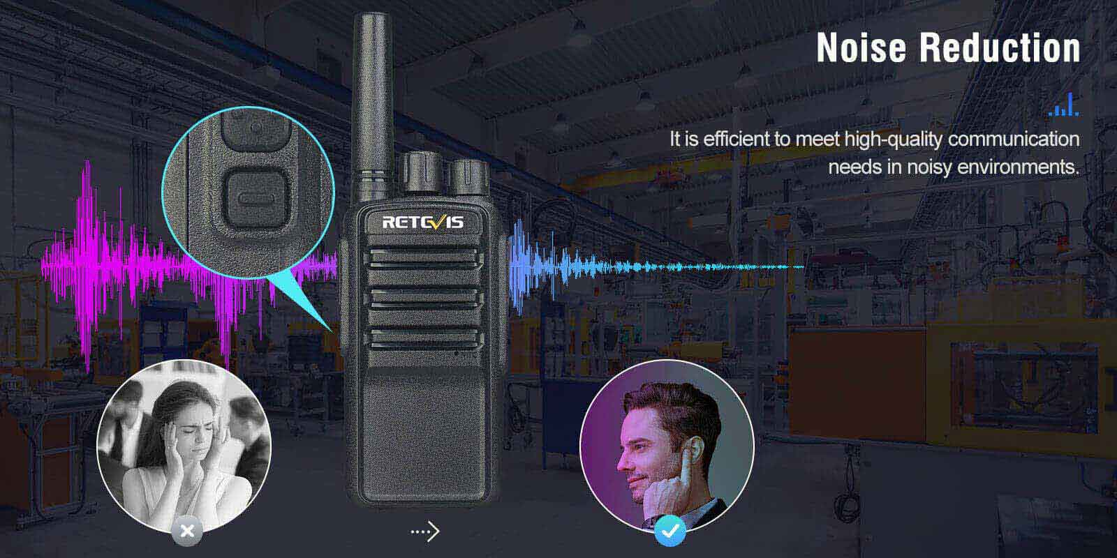 Retevis NR10 Noise Canceling Two Way Radio has noise reduction function Retevis NR10 Noise Canceling Two Way Radio has noise reduction function