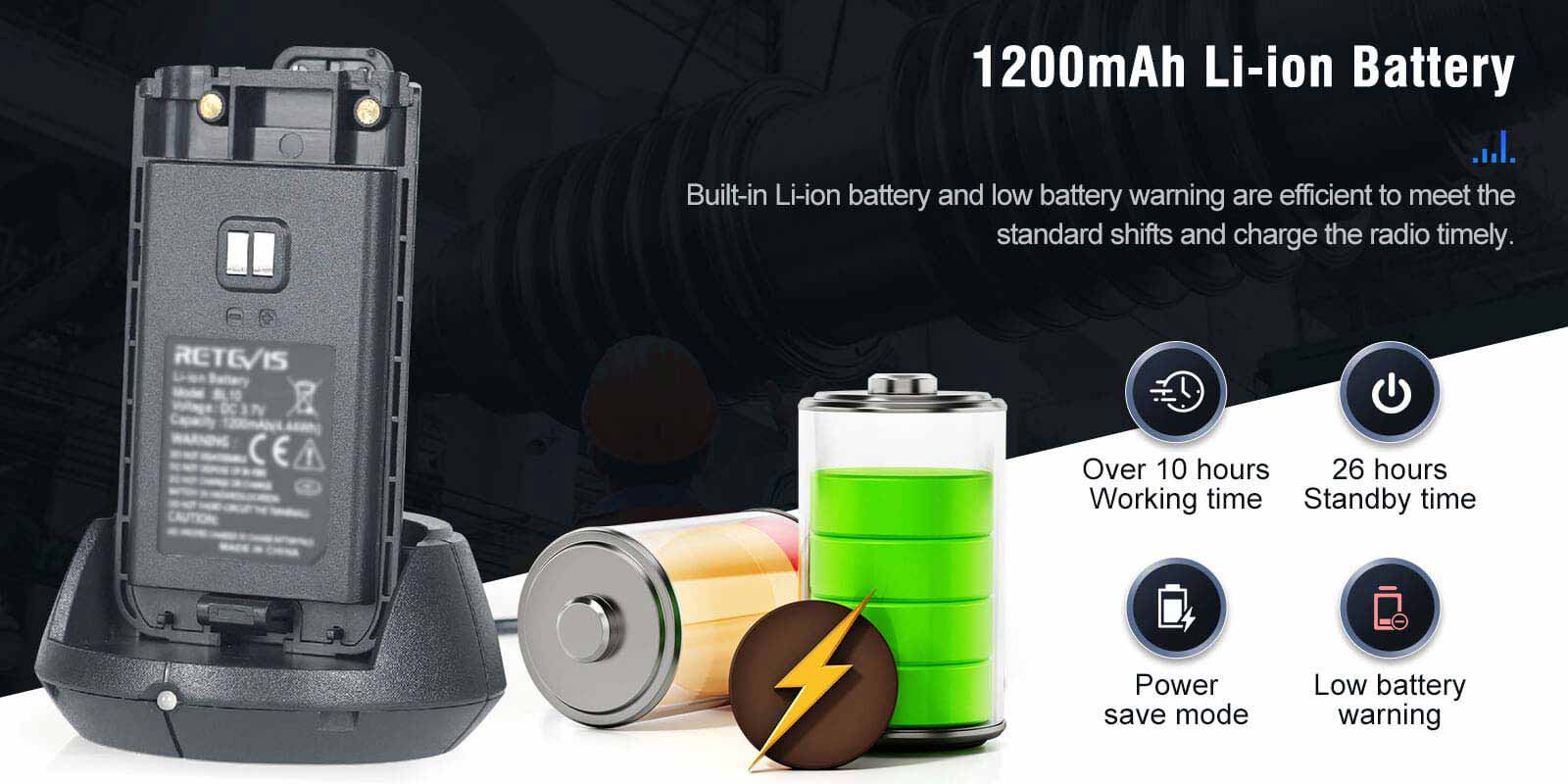 Retevis NR10 Noise Canceling Two Way Radio support has large battery capacity Retevis NR10 Noise Canceling Two Way Radio support has large battery capacity