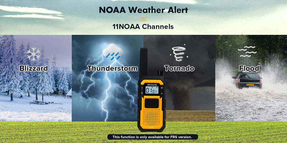 Retevis RB48 radio showing 11 NOAA weather channels for farm safety