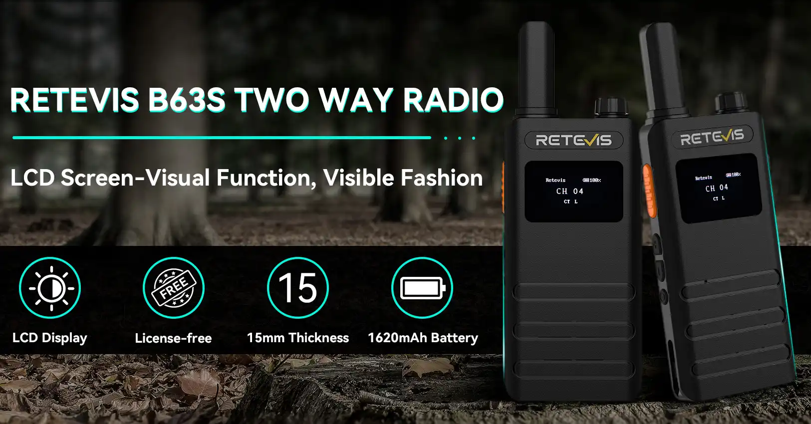 Retevis B63S Ultra-Slim PMR446 Rechargeable Walkie Talkie with LCD Display