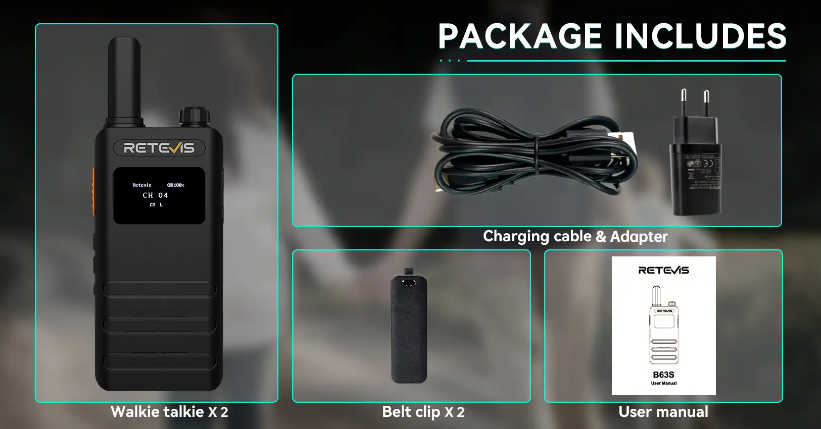 Retevis B63S Portable Walkie Talkie Package Includes