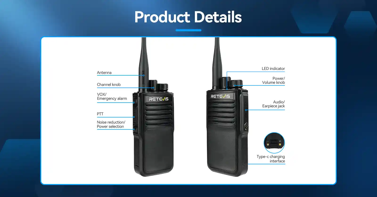 Retevis P62 walkie talkie radio details