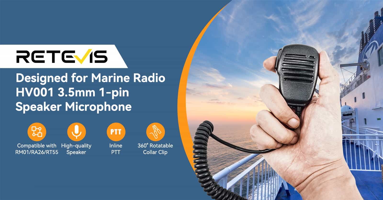 Retevis 3.5mm Single Pin Shoulder Speaker Microphone for Marine Radio RT55 RA26 RM01