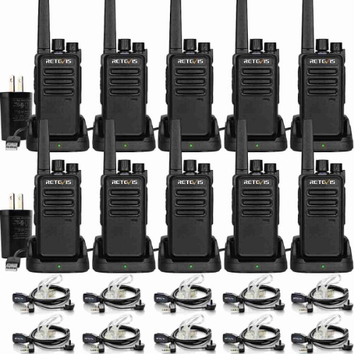 Retevis RT68 rechargeable portable 2 way radio with earpiece 10 pack