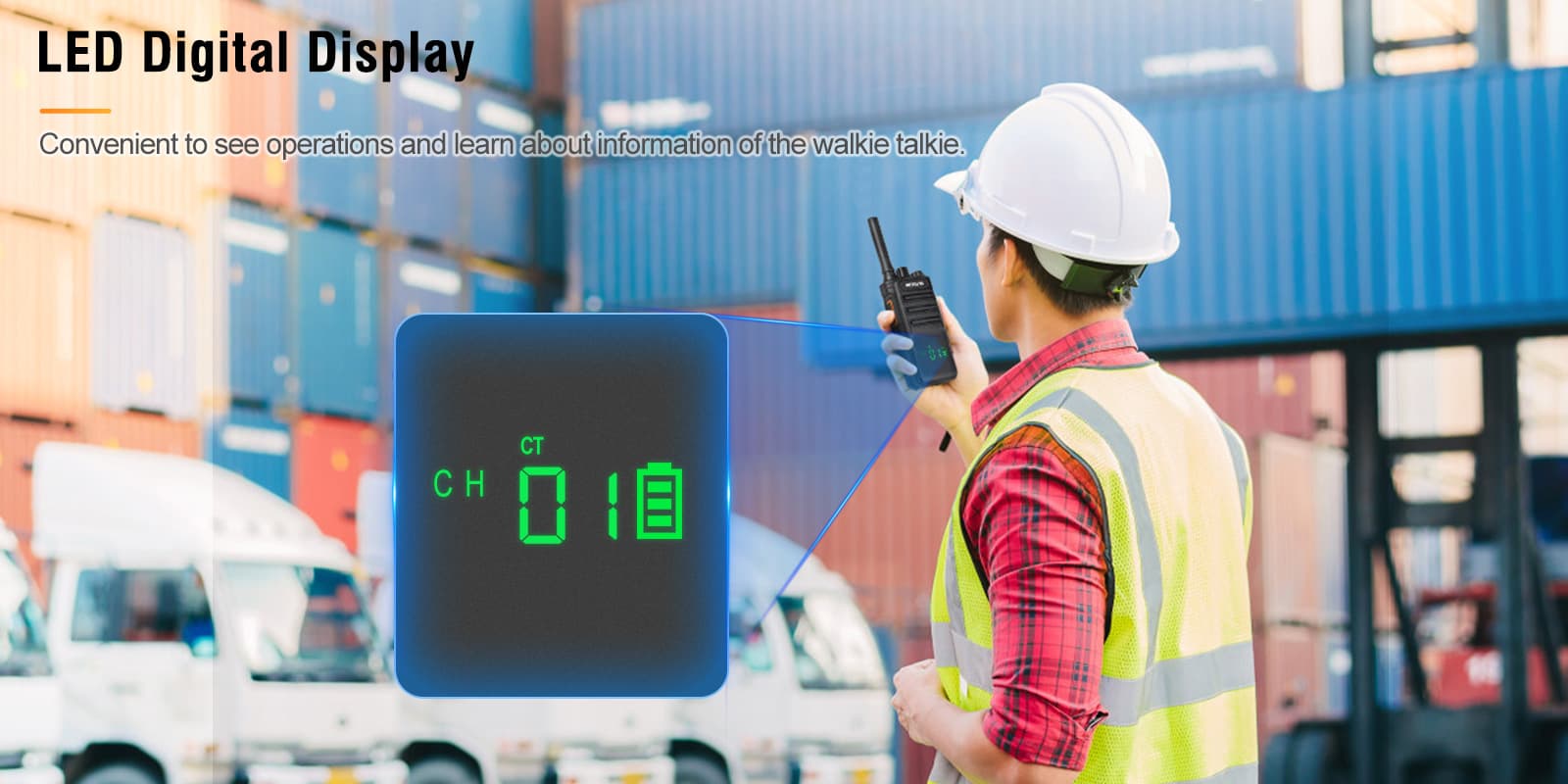 RB89 GMRS Bluetooth Two Way Radio has LED digital display