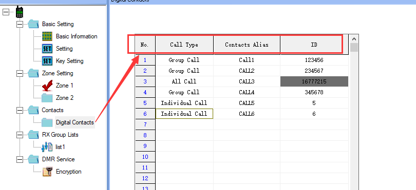 digital contacts when program DMR radio