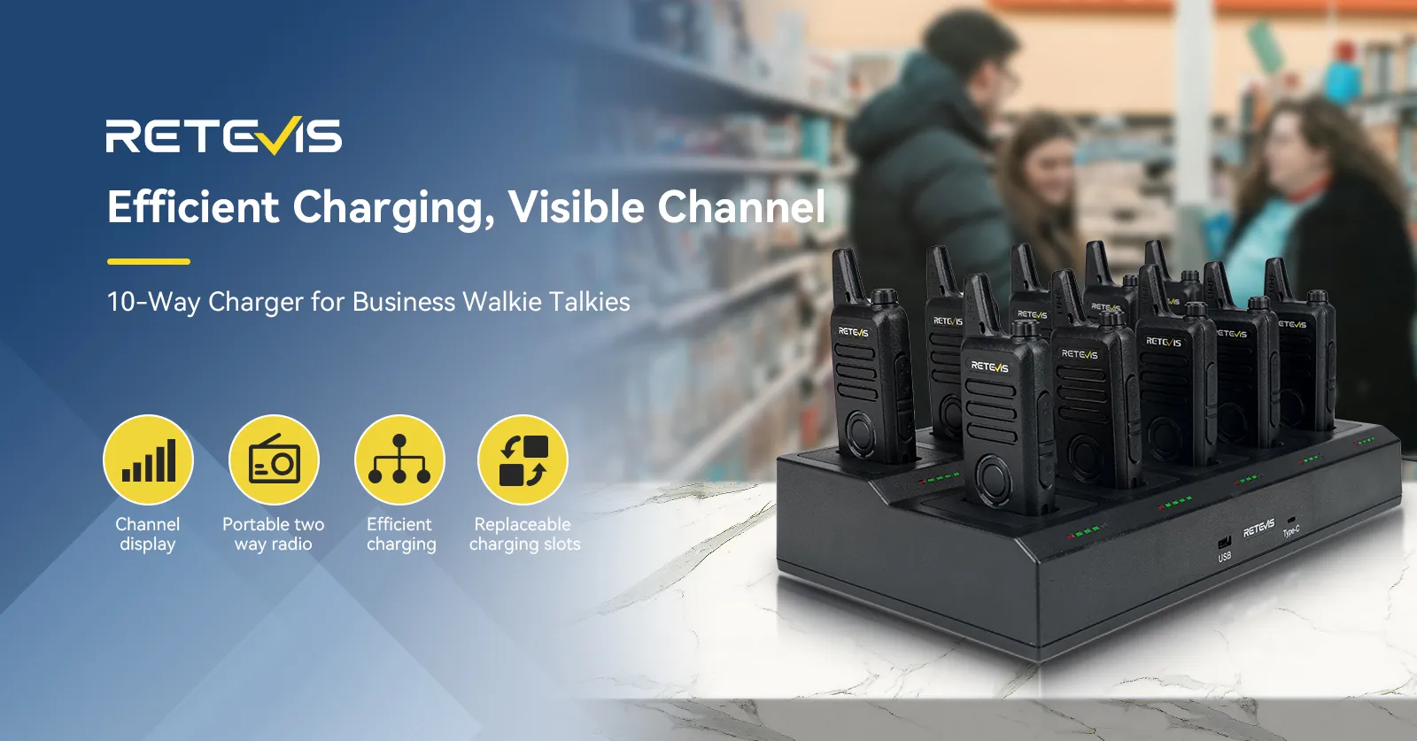 Retevis RT22S 22 Channel Small Portable Radio 10PCS with Multi Charger