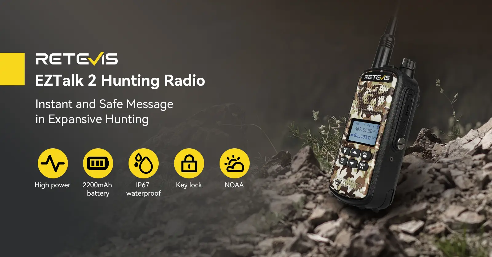 Retevis EZTalk 2 IP67 Waterproof 5W GMRS Walkie Talkie for Hunting Retevis EZTalk 2 IP67 Waterproof 5W GMRS Walkie Talkie for Hunting