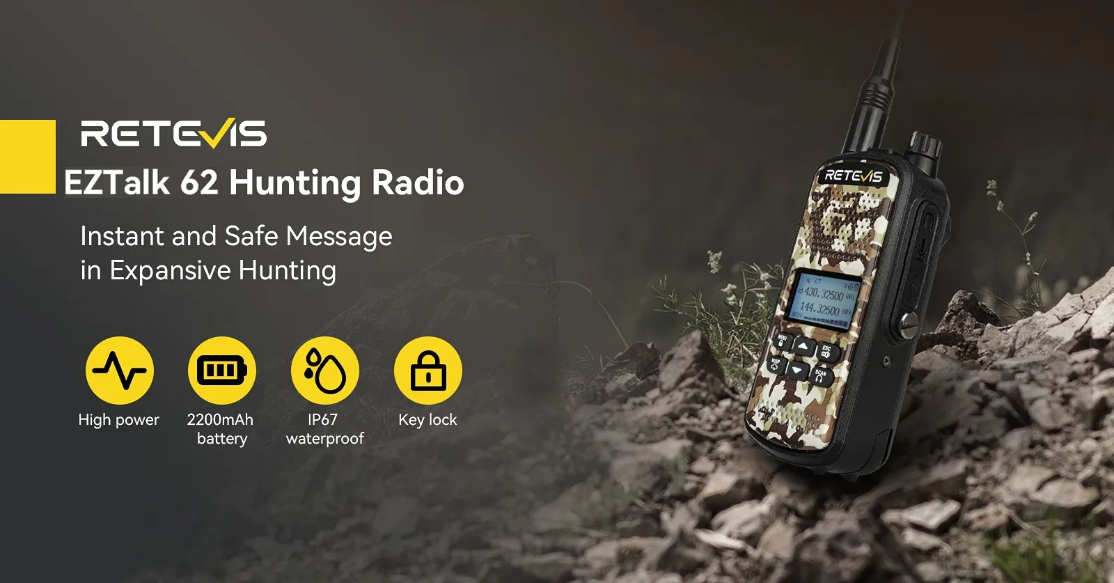 Retevis EZTalk62 Dual Band VHF UHF Waterproof 2 Way Radio for Hunting Retevis EZTalk62 Dual Band VHF UHF Waterproof 2 Way Radio for Hunting