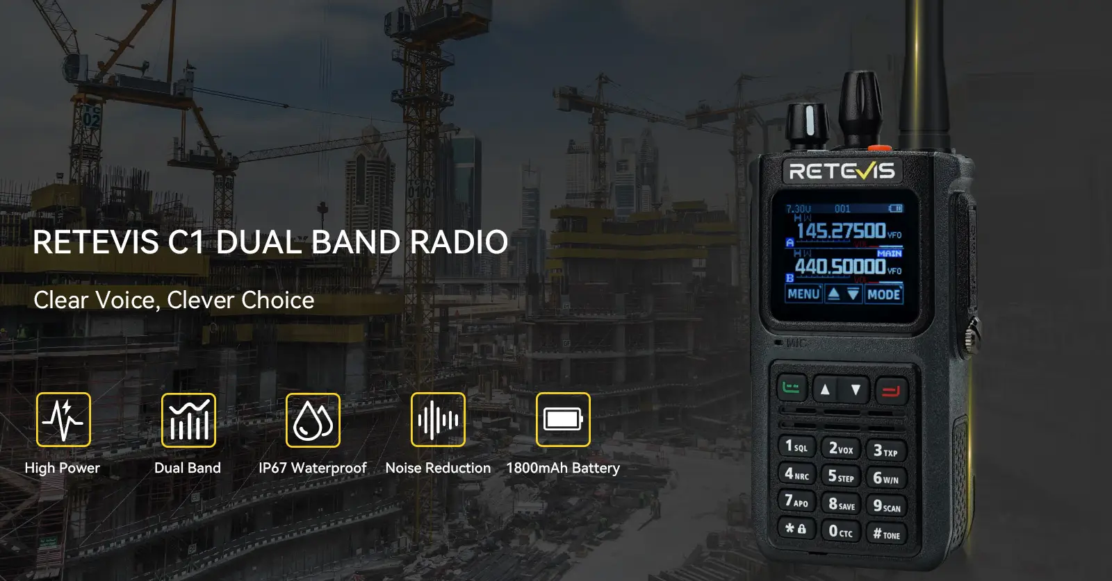 C1 Waterproof Noise Reduction 5W Dual Band Two Way Radio C1 Waterproof Noise Reduction 5W Dual Band Two Way Radio
