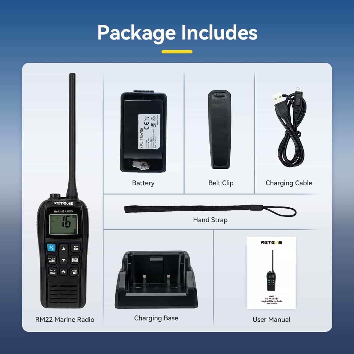 Retevis rm22 marine radio package includes