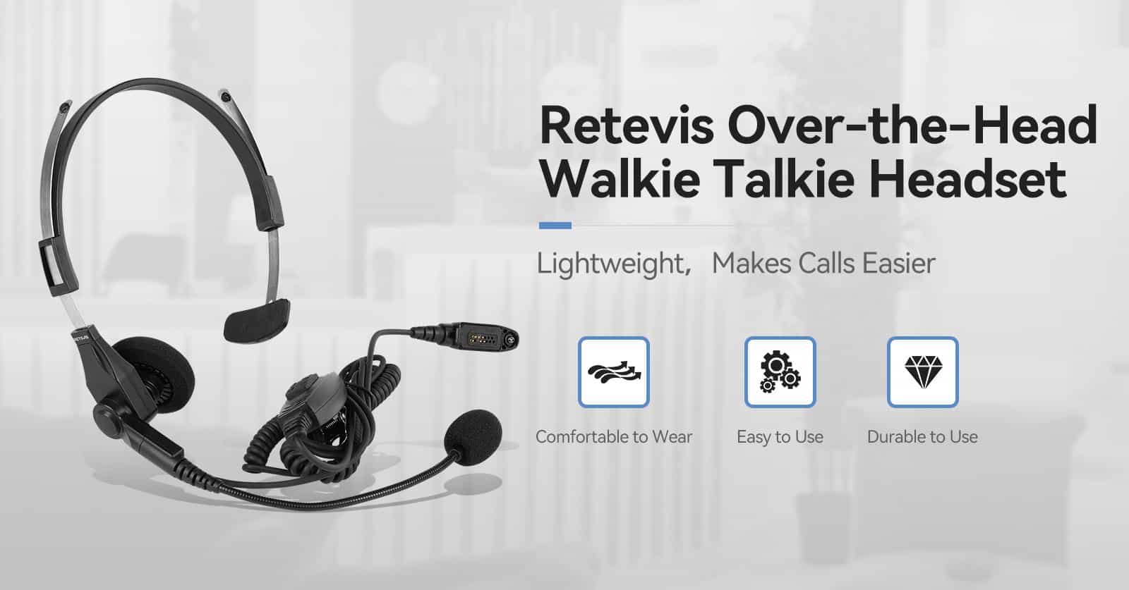 Retevis EHM003 Lightweight Over-the-Head Single Speaker Headset for  Retevis RT29 Two-way Radio