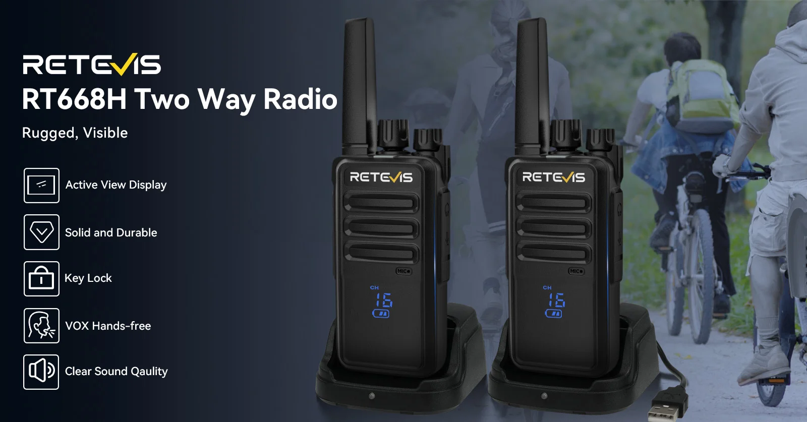 Retevis RT668H PMR446 rechargeable walkie talkie with hidden display 2 pack Retevis RT668H PMR446 rechargeable walkie talkie with hidden display 2 pack