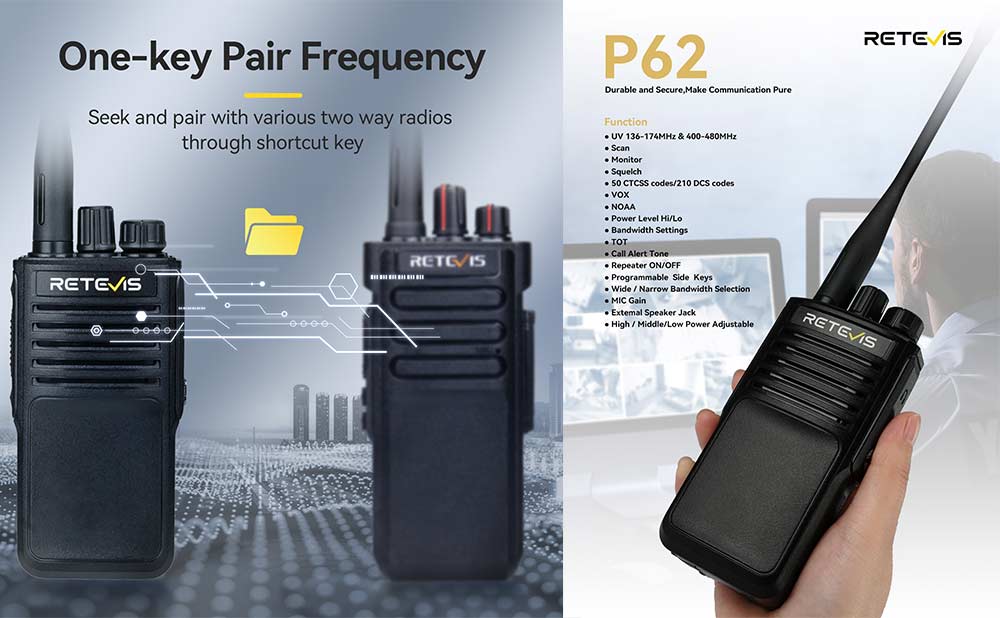 Retevis p62 functiuons longr distance walkie talkie