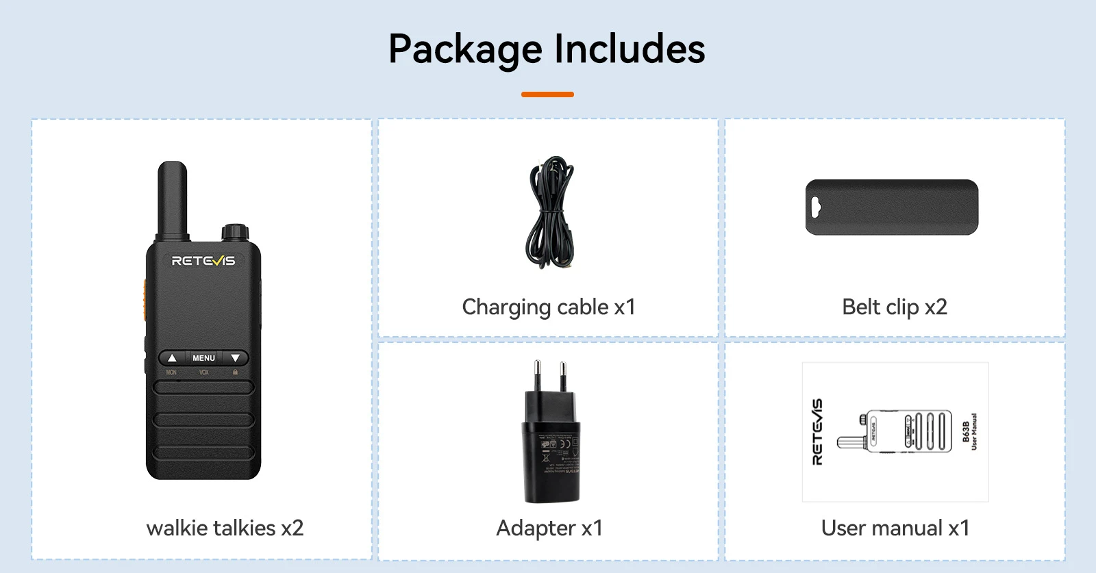 Retevis B63B PMR446 Radio Package Includes