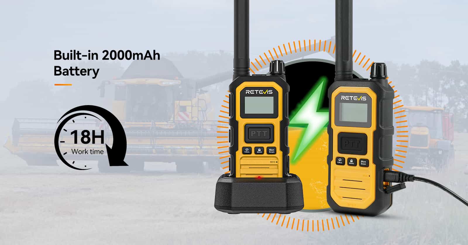 Retevis RB48 Plus heavy duty walkie talkie with 2000mAh battery and USB Type-C charging