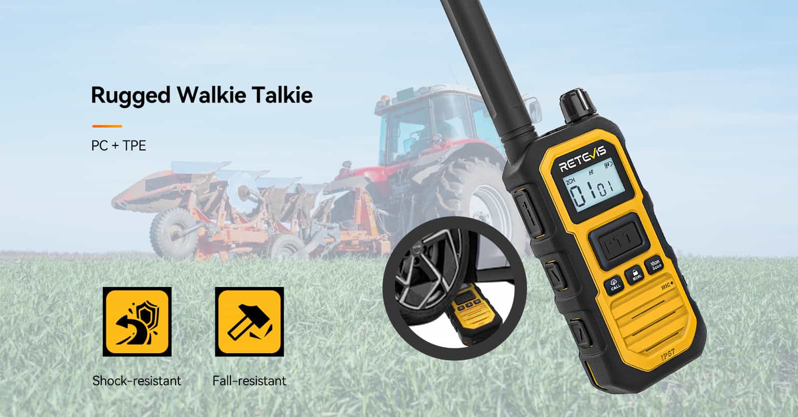 Retevis RB48 Plus rugged IP67 waterproof walkie talkie for construction sites