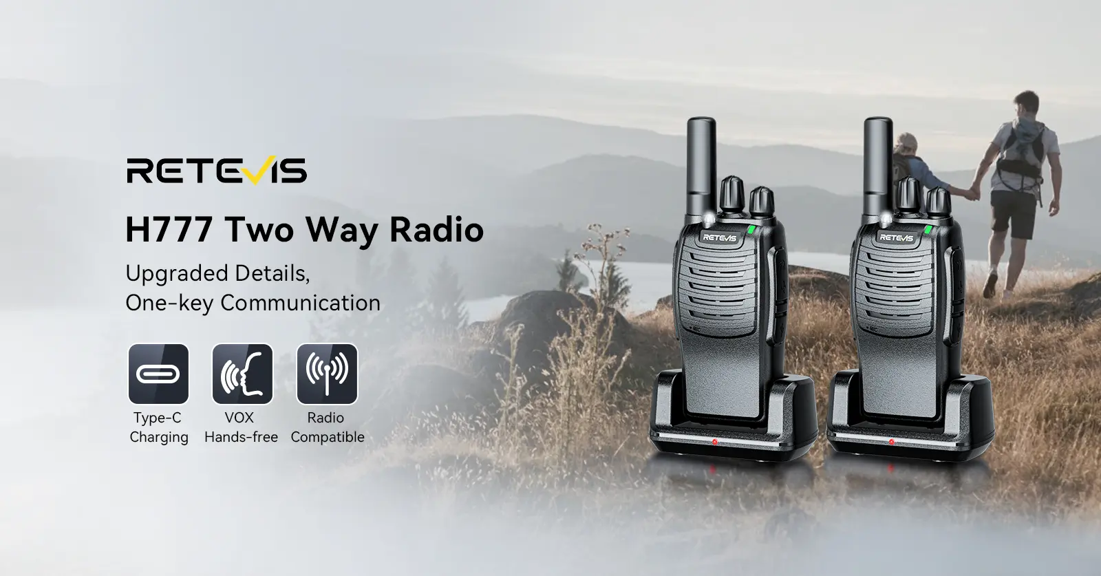 Retevis H777 portable hands-free 2 way radio with usb-c charger Retevis H777 portable hands-free 2 way radio with usb-c charger