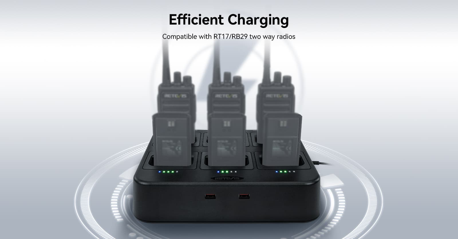 Requires Only a Single Outlet will charge up to 6 sets Retevis RT17 or RB29 radios