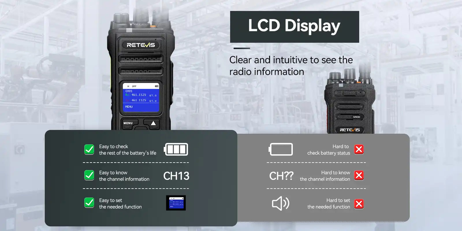 retevis nr630s uhf radio with display walkie talkie with lcd display
