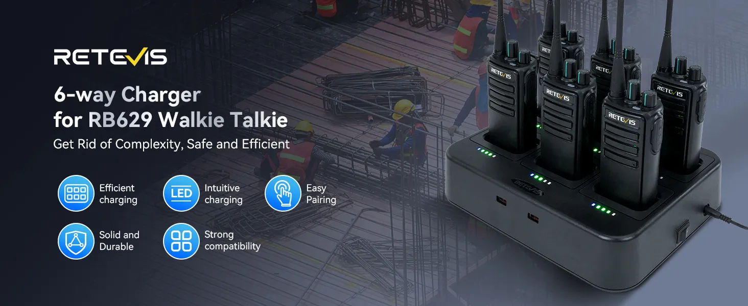 Retevis RB629 Heavy Duty Walkie Talkie with six way charger