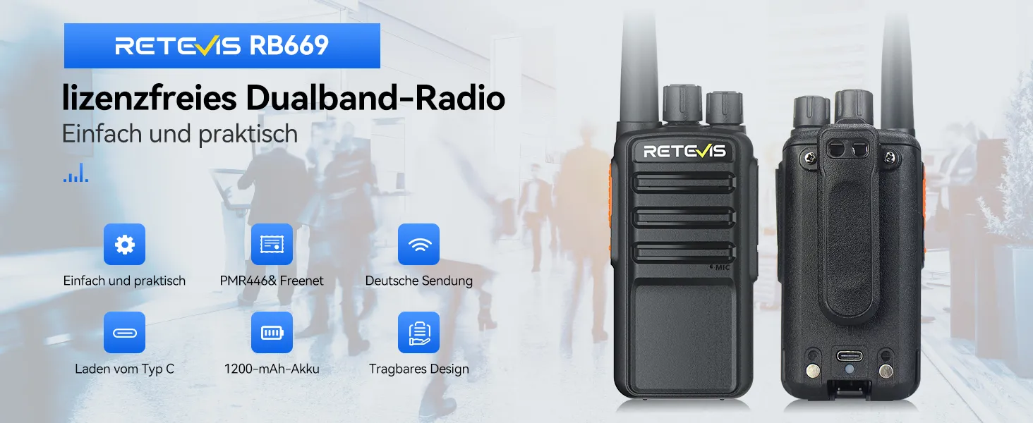 Retevis RB669 PMR446 Freenet rechargeable dual band radio 6 pack with 6 way charger