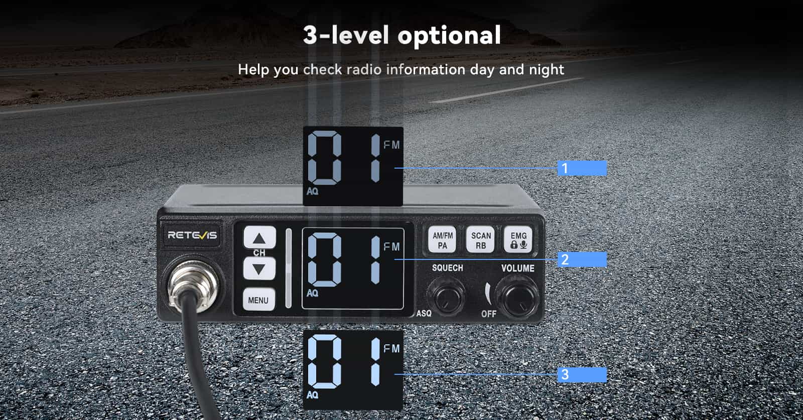 Retevis MB63 CB radio backlit LCD display