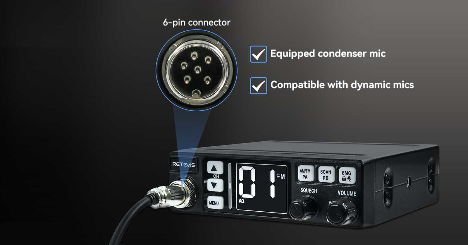 Retevis MB63 CB radio 6-pin connector