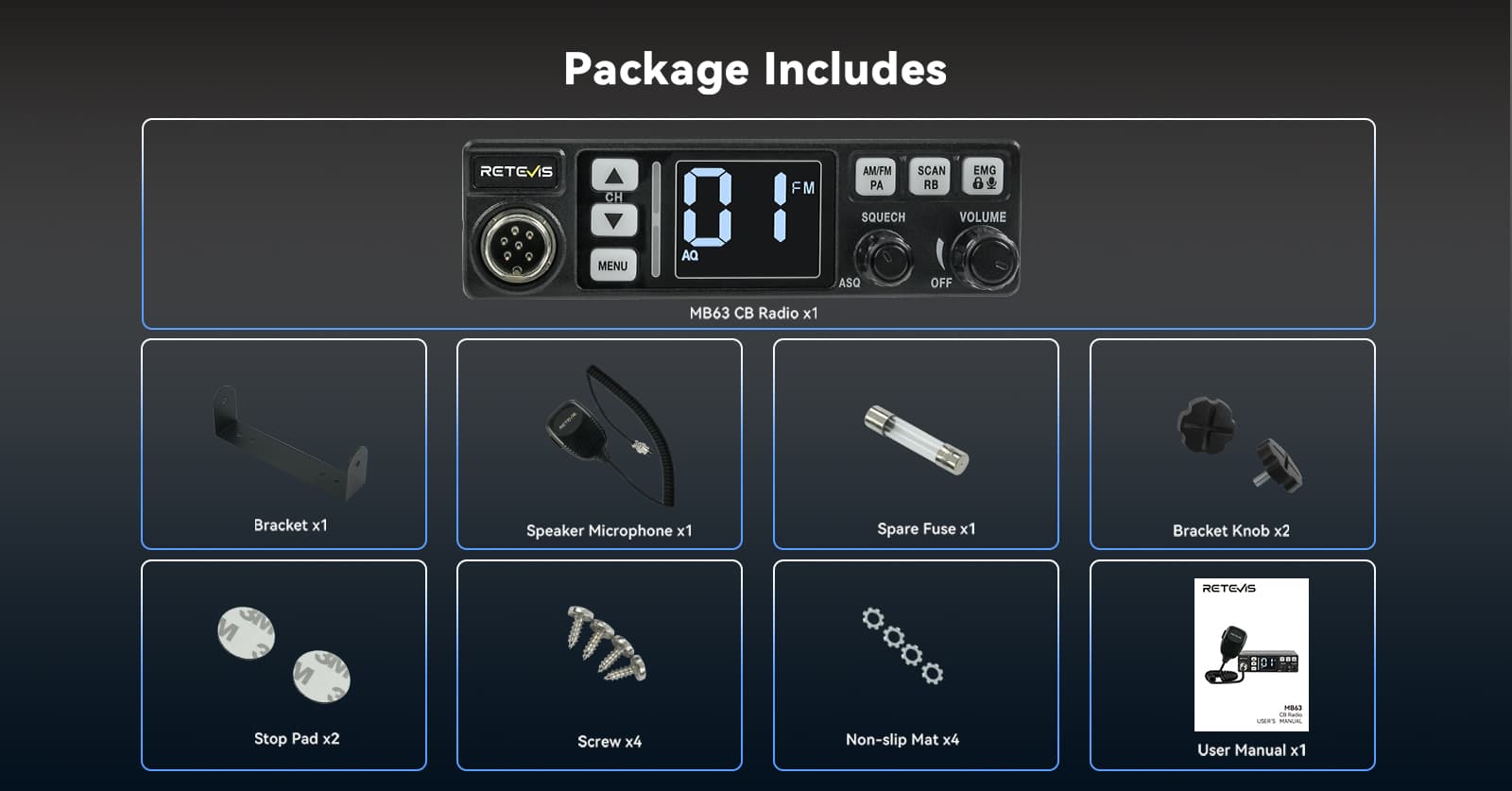 Retevis MB63 CB Radio Package Includes
