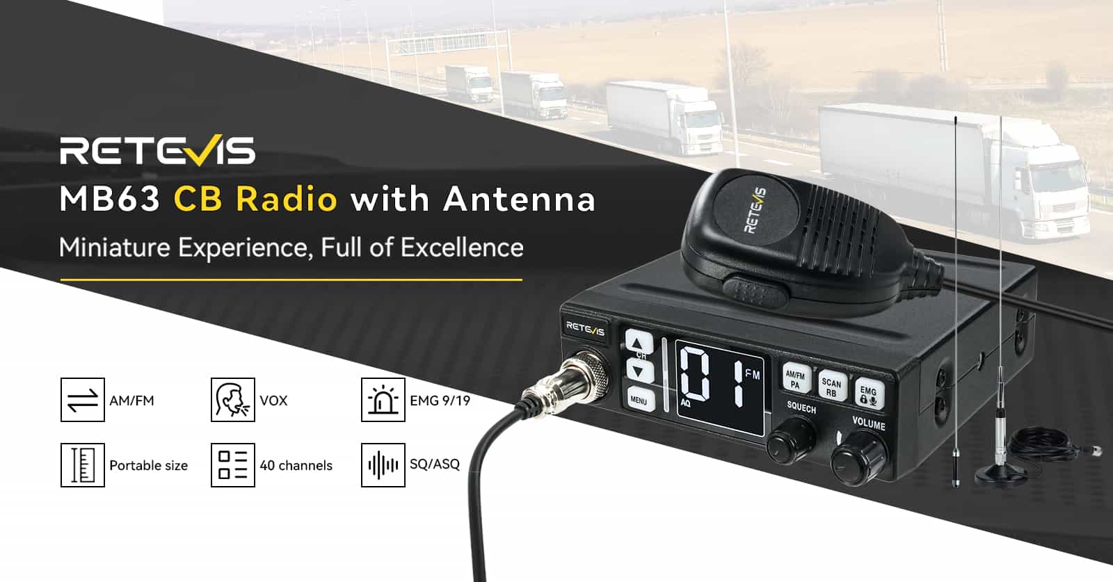 Retevis MB63 CB Radio with antenna