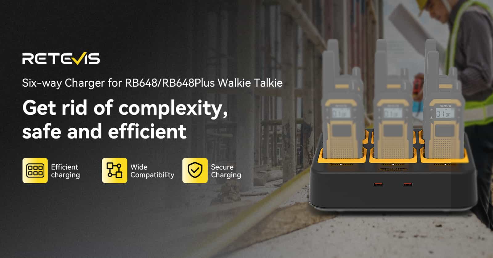 safe and efficient six-way charger for walkie talkies