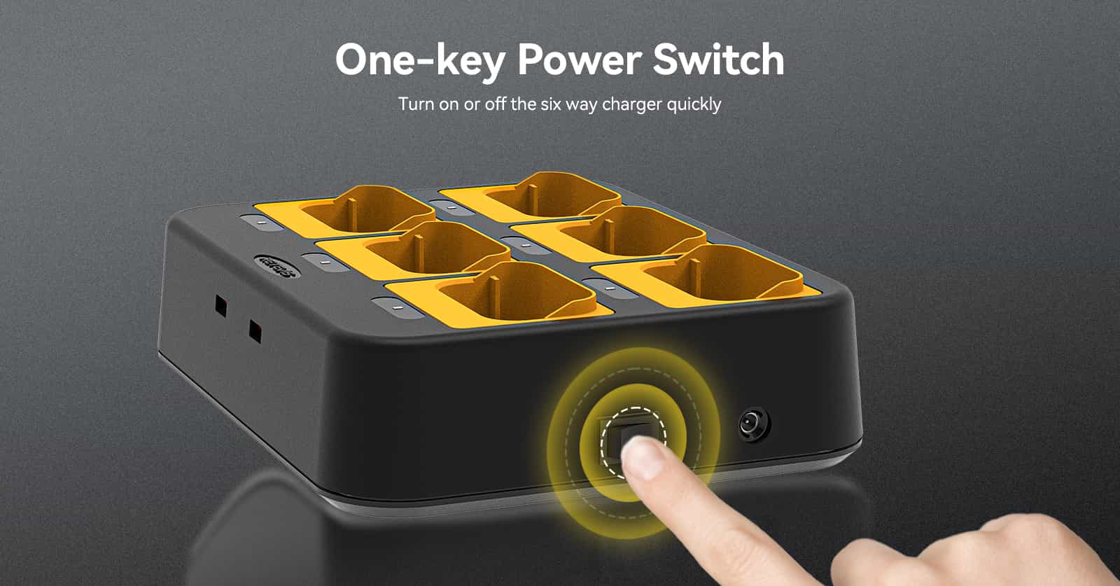 easy to use with one-key power switch 6-way charger