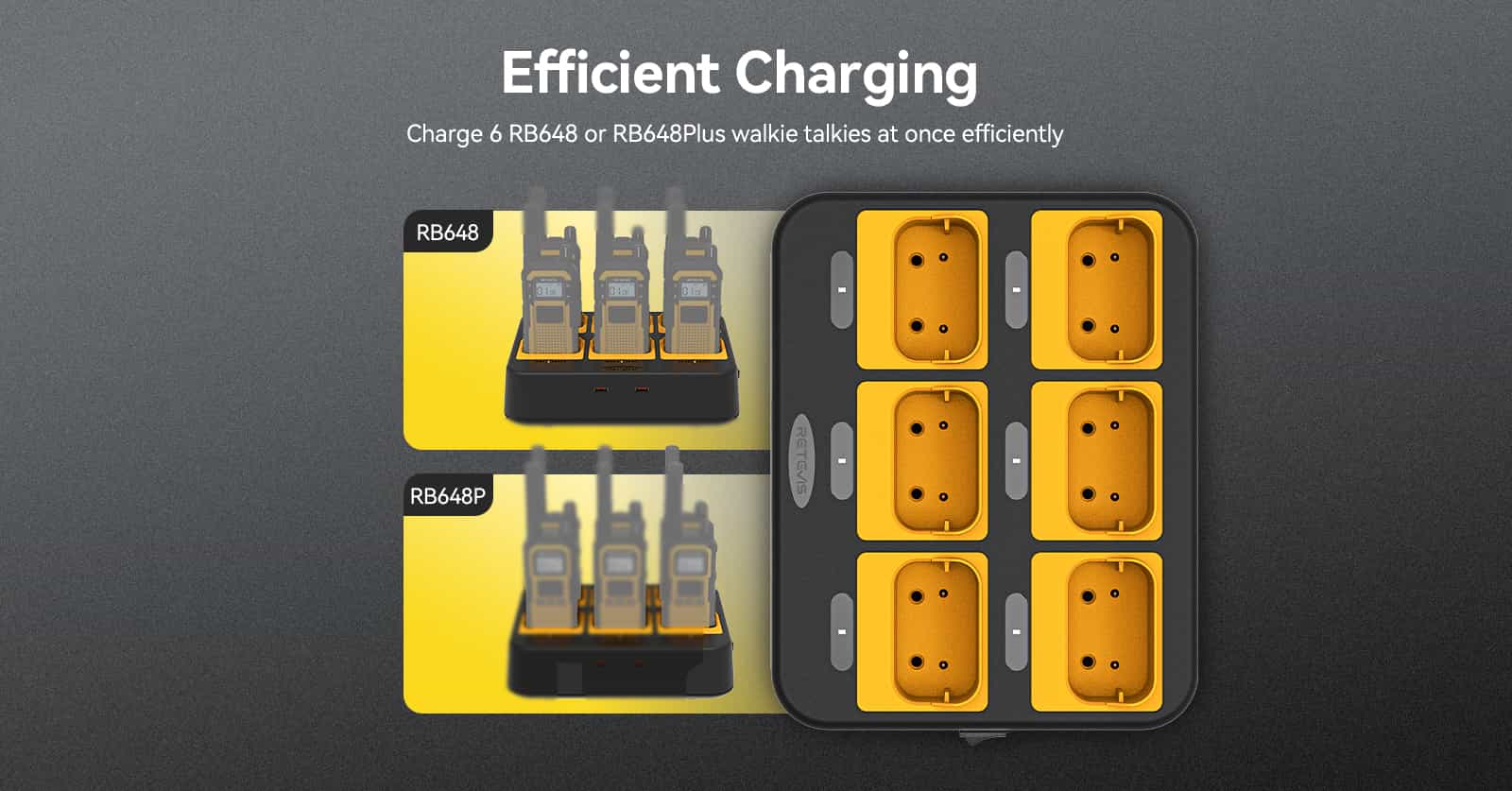 Requires Only a Single Outlet will charge up to 6 sets Retevis RT17 or RB29 radios