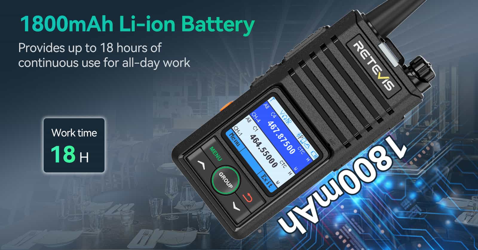 RB58 1800mAh battery-up to 18 hours of continuous use RB58 1800mAh battery-up to 18 hours of continuous use