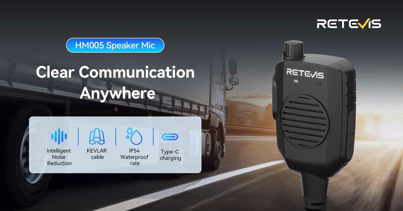 Retevis HM005 AI Noise Canceling&nbsp;Speaker Mic with AI Noise Canceling Microphone FOR GP328Plus Radios