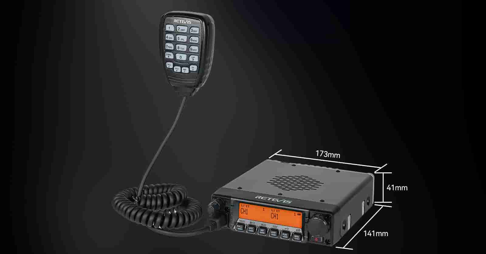 Retevis RA87 long-range Mobile Radio size