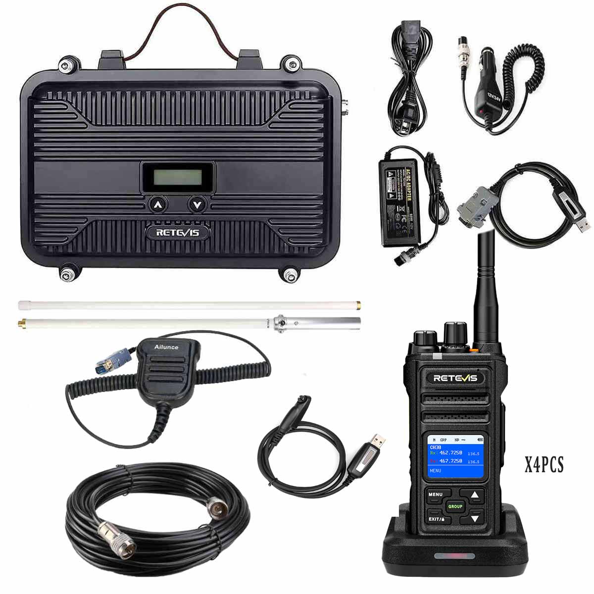 RT97S GMRS repeater with four pack NR30S handheld radio