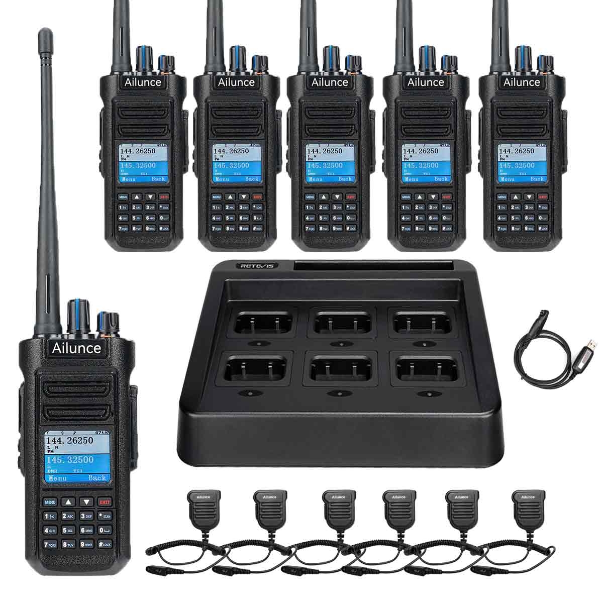 Retevis HD2&nbsp; DMR Radio 6 Pack+6-way Charger+Waterproof Microphone 6 Pack