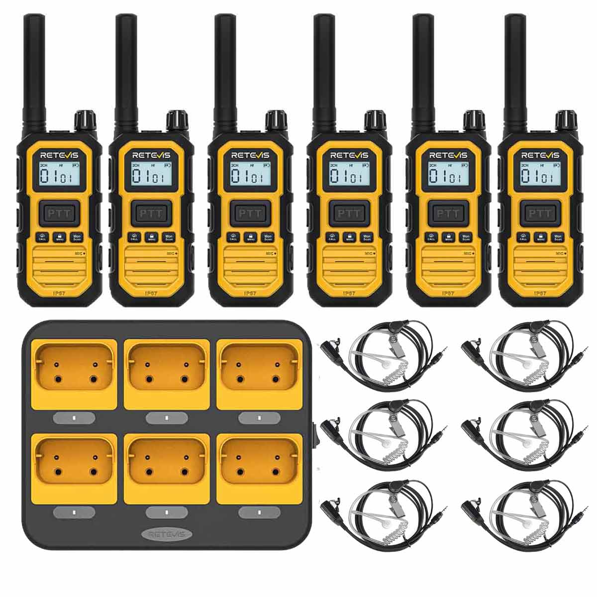 RB48P-GMRS-heavy-duty-2-way-radio-with-earpiece-6pack-plus-gang-charger