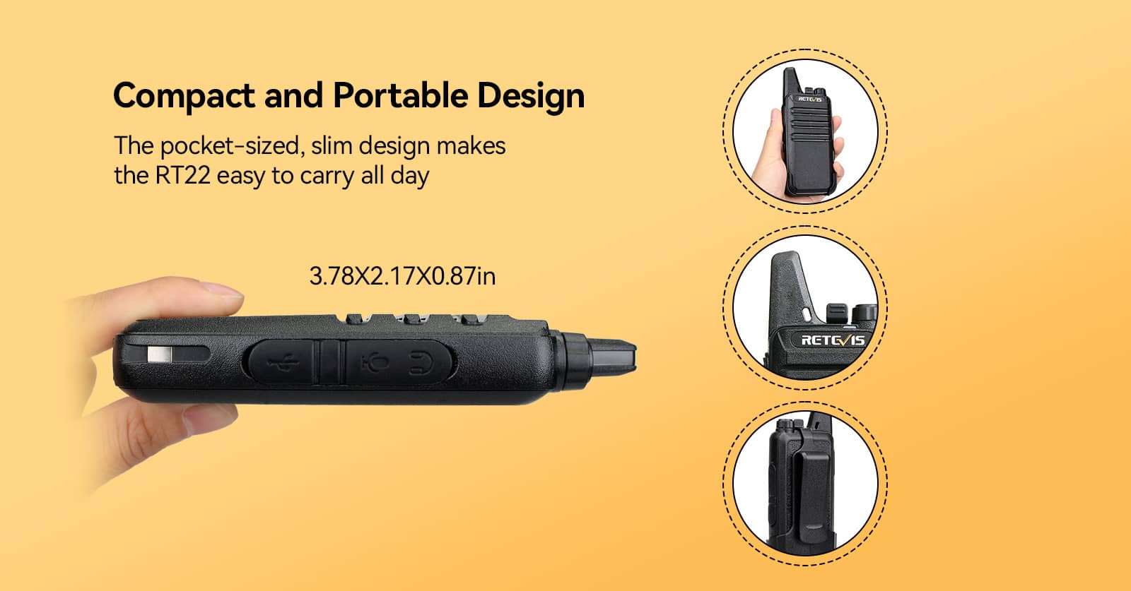 RETEVIS RT22 radio is of compact and portable design