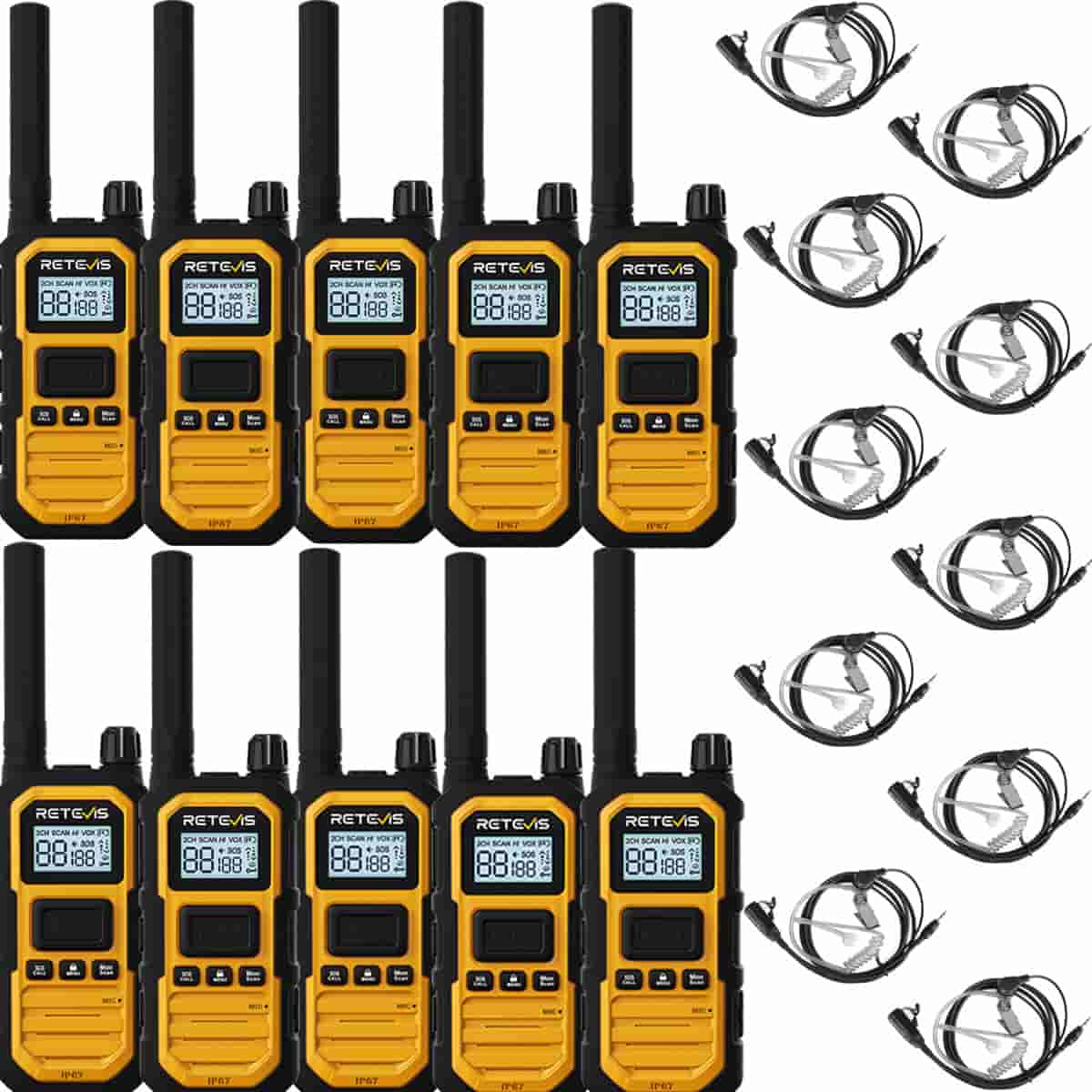 RB48P Long Range GMRS Heavy Duty Walkie Talkie with Earpiece 10 Pack