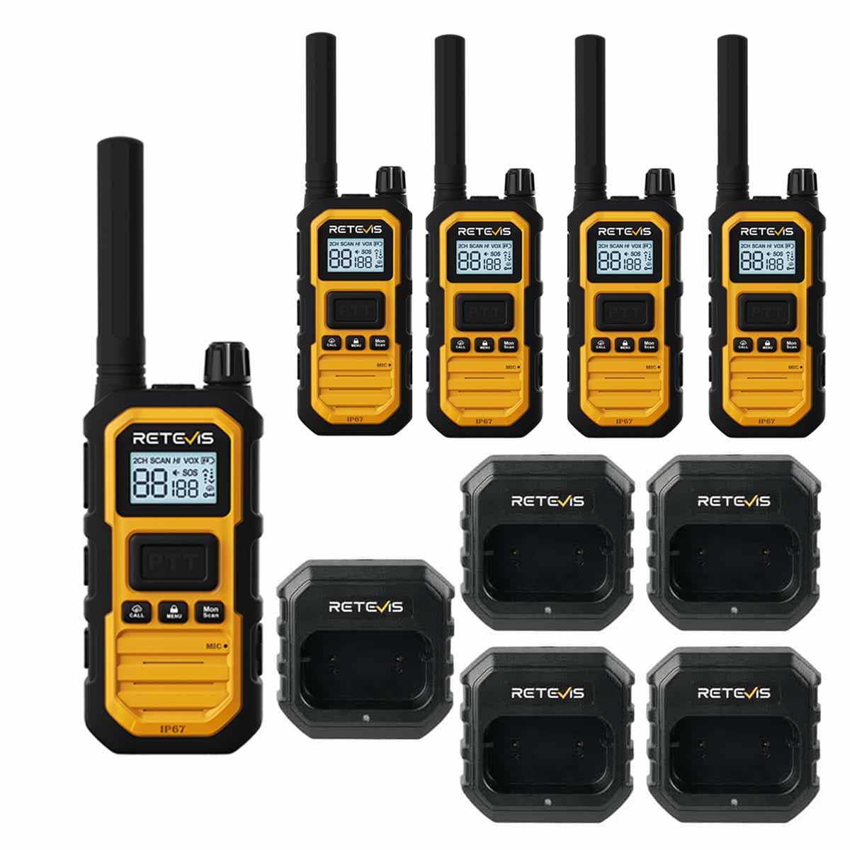 RB48P Long Range Advanced Triple Proof Heavy Duty Walkie Talkies 5 Pack