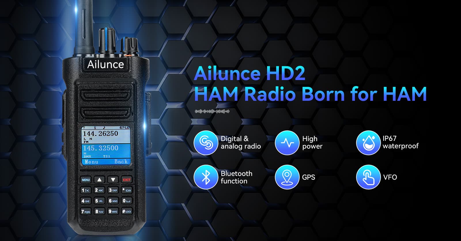 Retevis Ailunce HD2 10W Bluetooth Dual Band DMR Radio with GPS IP67 Waterproof 