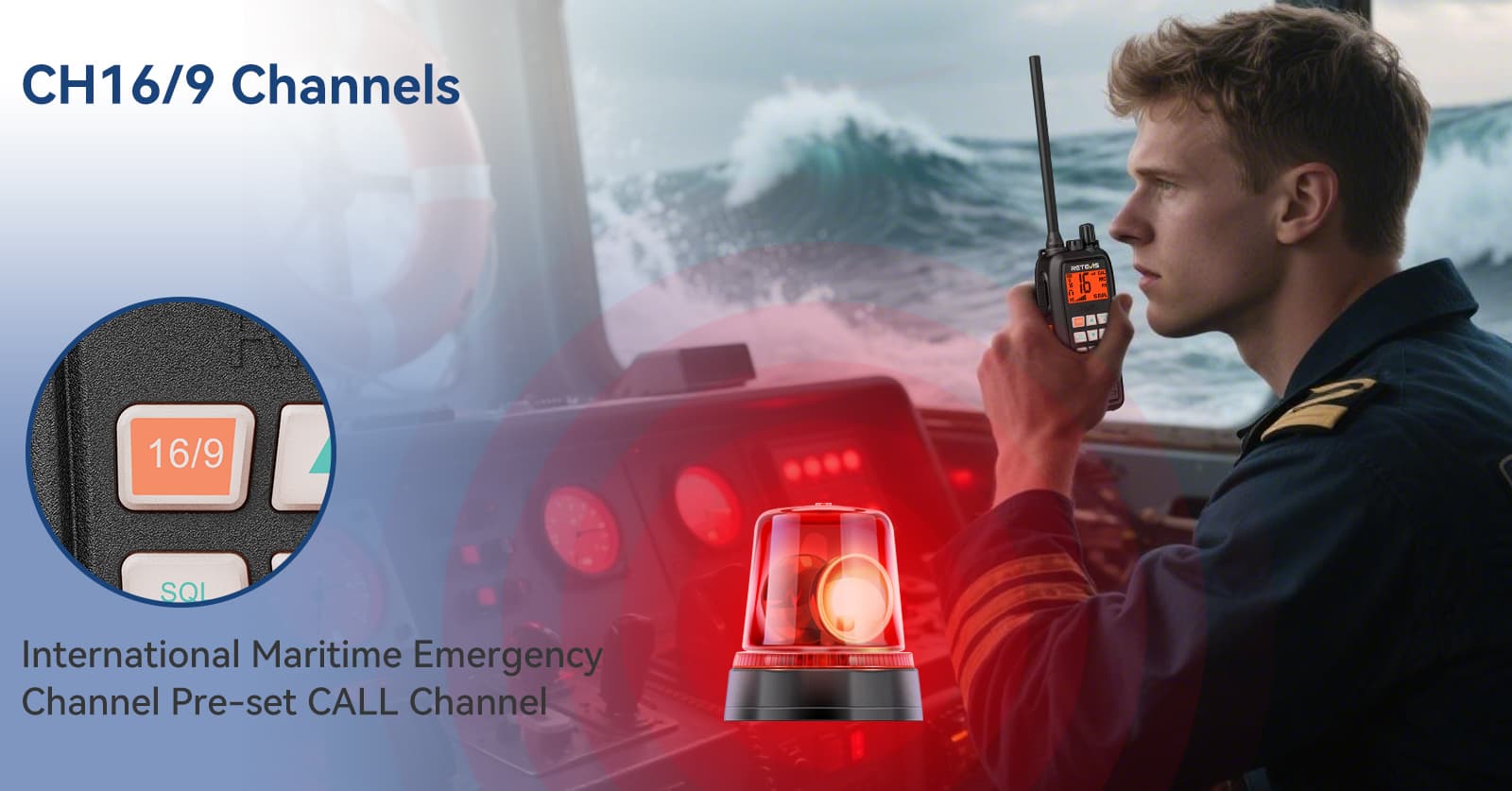 CH16/9 handheld marine radio